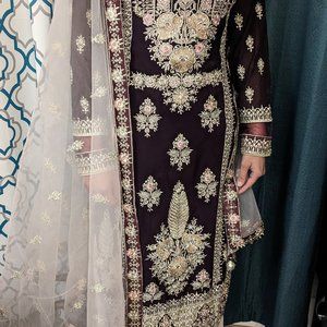 Elegant Wine and Pink Gharara Suit
